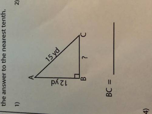 Determine the missing length in the right triangle using the Pythagorean theorem.Round the answer t