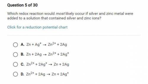 Which redox reaction would most likely occur if silver and zinc metal were added to a solution that