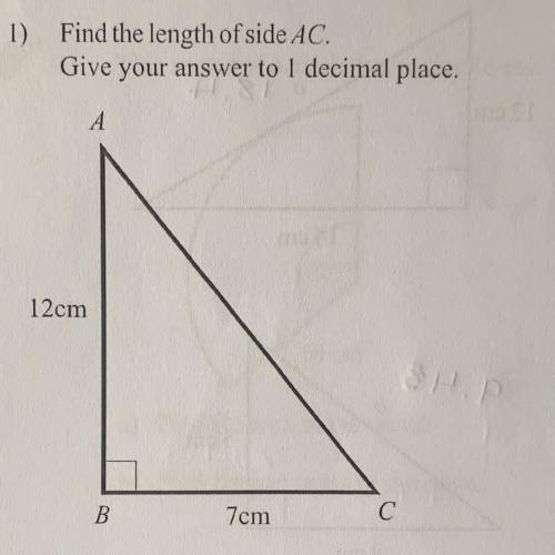 1) Find the length of side A-C.

Give your answer to 1 decimal place.
A-B 12cm
B-C 7cm