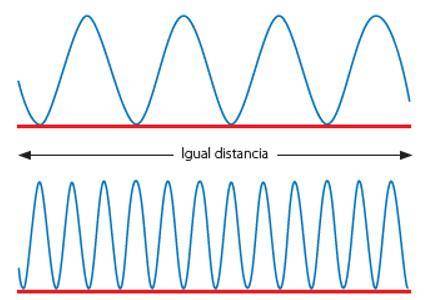 Se presentan las siguientes ondas quiénes tienen una longitud total de 5 metros (ambas) que complet