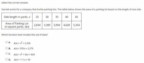 Garrett works for a company that builds parking lots. The table below shows the area of a parking l