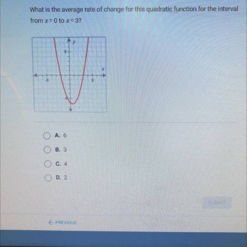 What is the average rate of change for this quadratic function for the interval

from x= 0 to x =