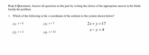 Which of the following is the x-coordinate of the solution to the system shown below

2x + y = 17