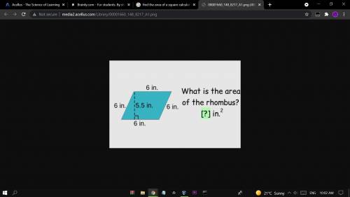 6 in.
what is the area of the rhombus 
? in..?
6 in.
6 in. 15.5 in.
6 in.