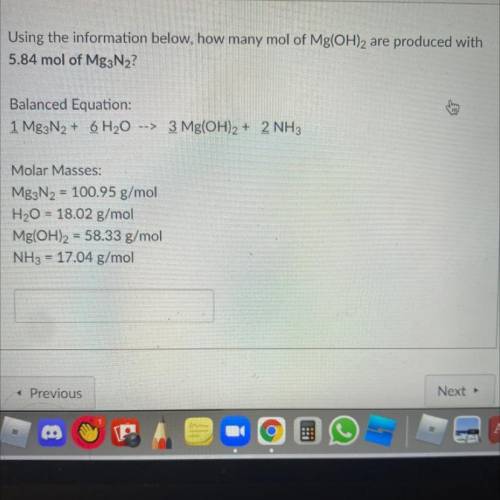 How many mol of Mg(OH)2 are produced with 5.84 mol of Mg3N2