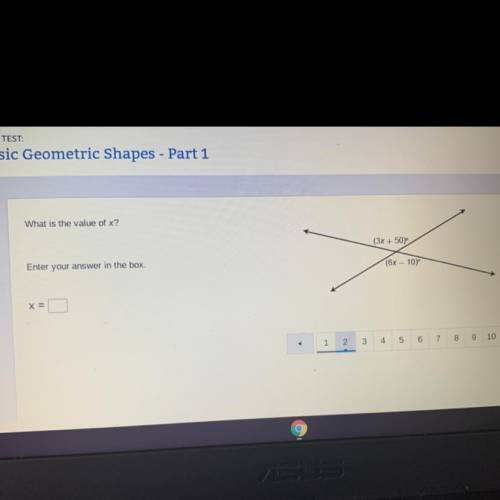 What is the value of x?
(3x + 50)
Enter your answer in the box.
(6x - 10
x =