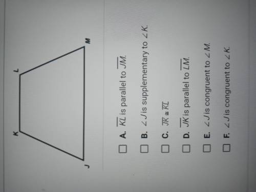 If JKLM is a trapezoid, which statement must be true?
