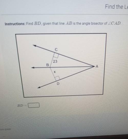 Find BD , given that line AB is the angle bisector of < CAD​