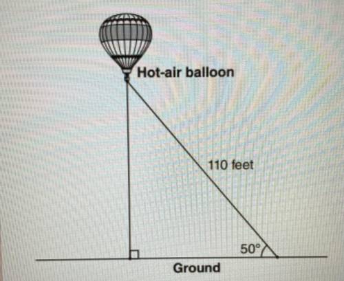 A hot-air balloon is tied to the ground with two ropes, as shown below. One rope is directly under