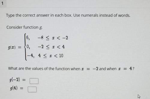 Consider function g. what's are the values of the function when x =-2 and when x=4​