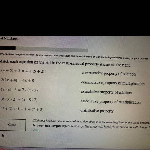 Match each equation on the left to the mathematical property it uses on the right.