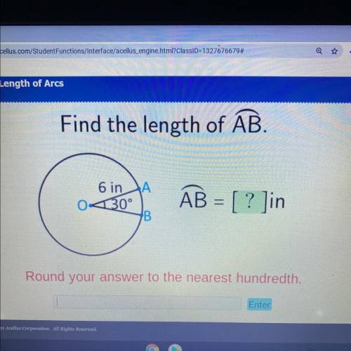 HELP ASAP!!! 
Find the length of AB.
6 in 
30°
В
AB = [? ]in