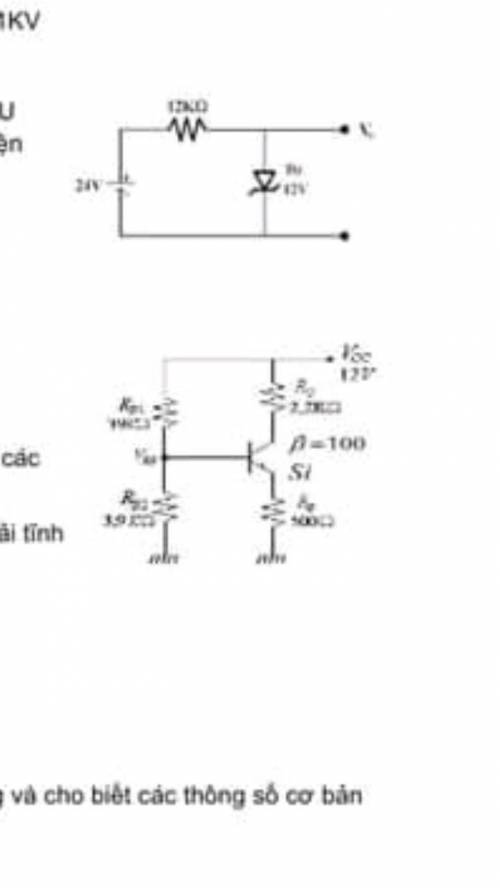 Cho mạch phân cực transistor như hình vẽ:

Tính các dòng điện IB,IC,IE và điện áp tại các cực B,C,