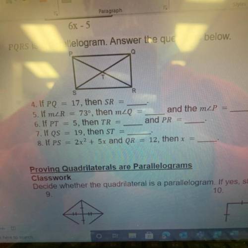 PQRS is a parallelogram. Answer the questions below.
