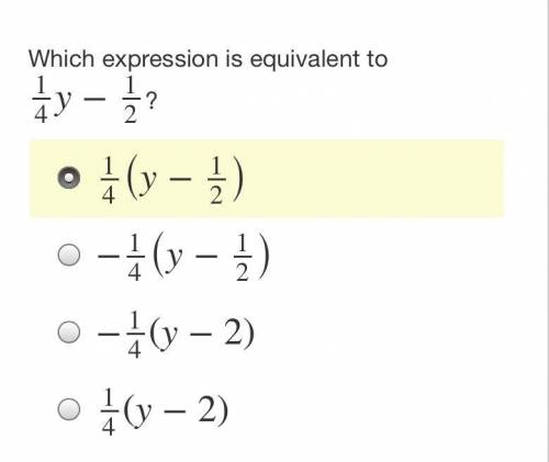 Which expression is equivalent to 1/4y−1/2?

( ignore the highlighted answer i don’t know if it’s
