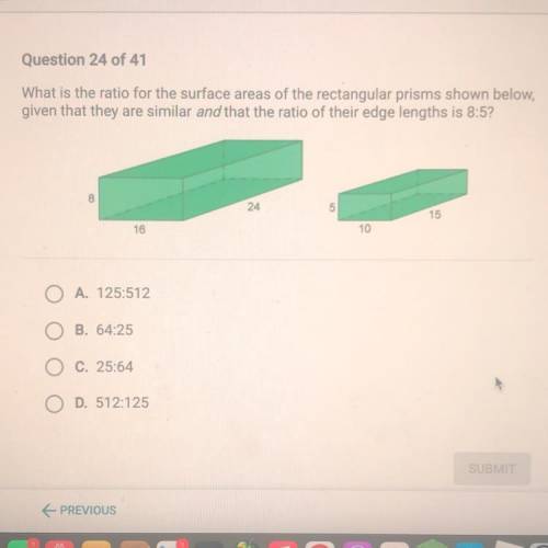 What is the ratio for the surface areas of the rectangular prisms shown below, given that they are