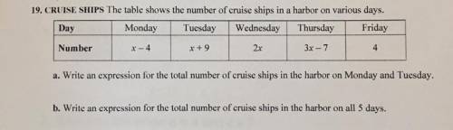 The table below shows the number of cruise ships in a harbor on various days.

(table pic attached
