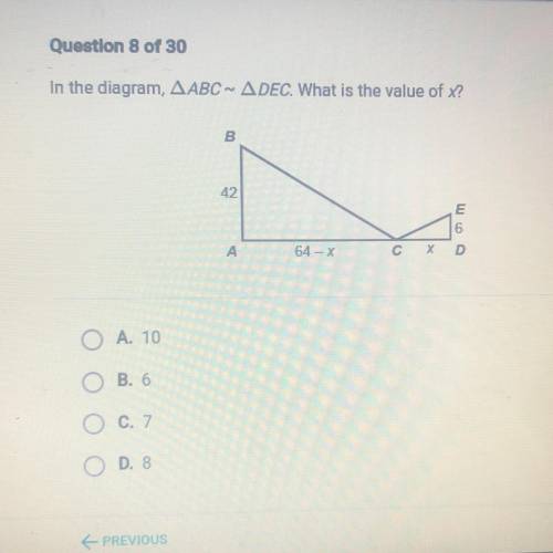 PLEASEEEE HELP
In the diagram, AABC-ADEC What is the value of x?