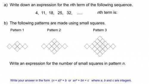 Write down the nth term of the following sequence

the following pattern are made using small squa