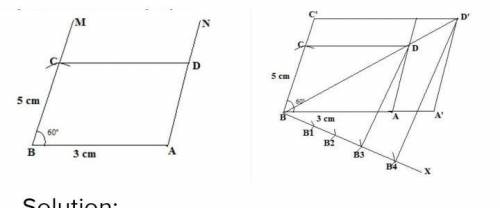 The figure below is a parallelogram. AB = 5 cm and BC = 3 cm. Find angle ABC