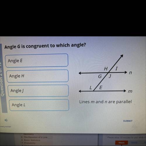 Angle G is congruent to which angle?