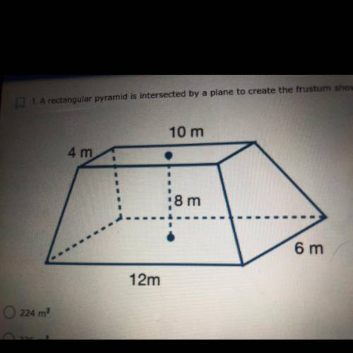 A rectangular pyramid is intersected by a plane to create the frustum shown. If the height of the o