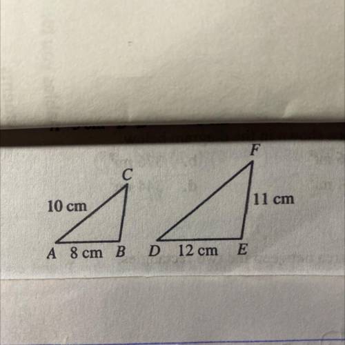 Triangles ABC and DEF are similar. Find the

perimeter of triangle DEF.
a. 34.7 cm
b. 25.3 cm
c. 1