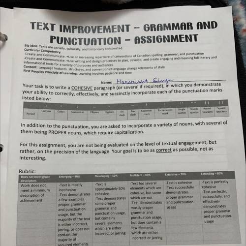 -

TEXT IMPROVEMENT
GRAMMAR AND
PUNCTUATION - ASSIGNMENT
Big Ideas Texts are socially, culturally,