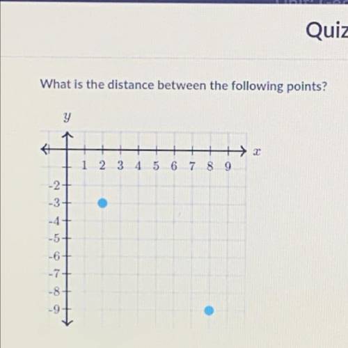 What is the distance between the following points?

y
>
2 3 4 5 6 7 8 9
-2-
.
-4
-5
-6
-7+
-8
-