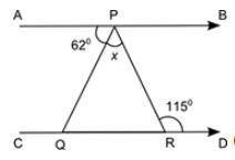 In the figure shown, line AB is parallel to line CD. What is the measure of angle x? Explain your a