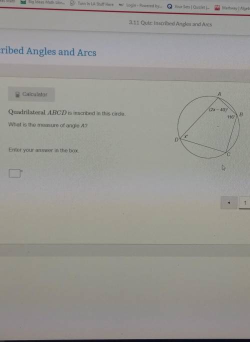 Quadrilateral ABCD is inscribed in this circle. What is the measure of angle A?​