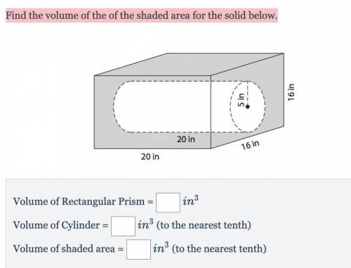 Find the volume of the of the shaded area for the solid below.