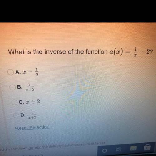 What is the inverse of the function a(x)=1/x-2