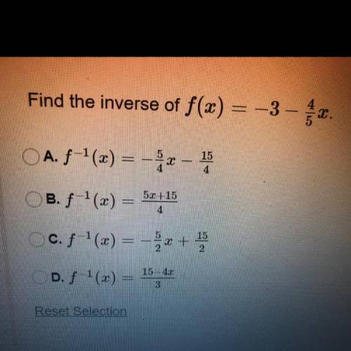Find the inverse of f(x) = -3 -4/5x