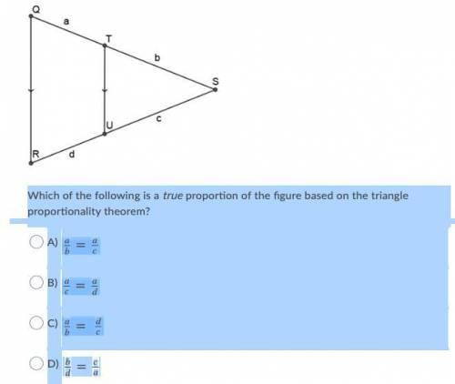 Please help!!

Which of the following is a true proportion of the figure based on the triangle pro