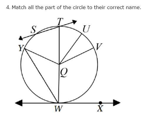 Match all the part of the circle to their correct name.

 
1. YW
2. Q
3. WX
4. W
5. ST
6. VQ
7. TW