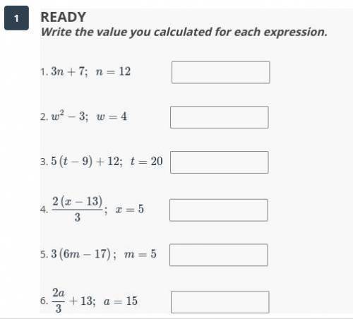 Write the value you calculated for each expression.