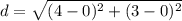 d=\sqrt{(4-0)^{2}+(3-0)^2 }