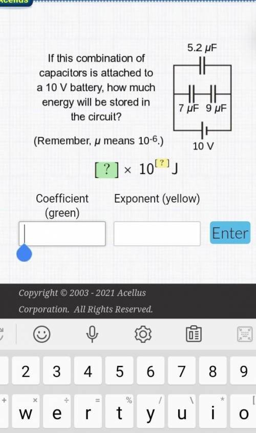 If this combination of capacitors is attached to a 10 V battery, how much energy will be stored in
