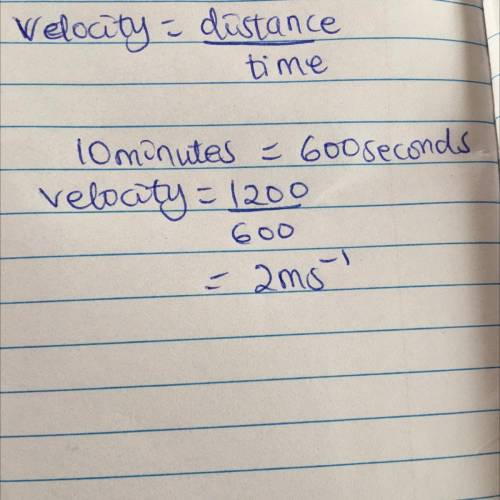 Prince covers 1200 meter distance in 10 minutes . calculate his velocity ​