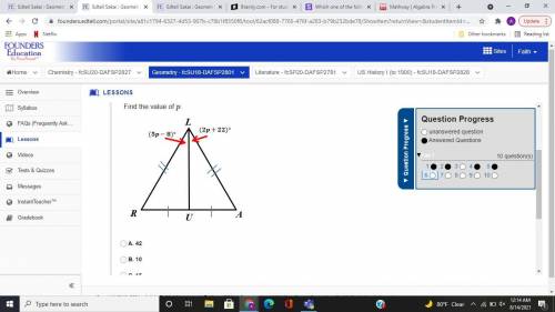 Find the value of p.
angle bisector 20