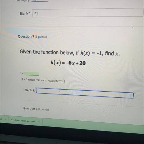 Given the function below, if h(x) =-1 find x
