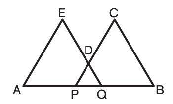 In this figure, AE = EQ = BC = CP = 10 units, and AQ = BP = 12 units. The points A, P, Q, and B are