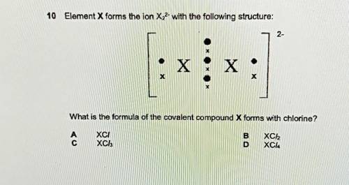 Element X forms the ion X22- What is the formula of the covalent compound X forms with chlorine?