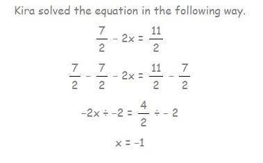 Help please...

Describe the properties of equality that Kira used.
The first step is to use the