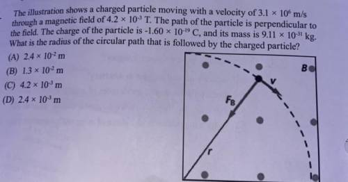 What is the radius of the circular path that is followed by the charged particle?