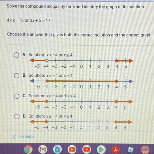 Please help :-) Solve the compound inequality for x and identify the graph of its solution.