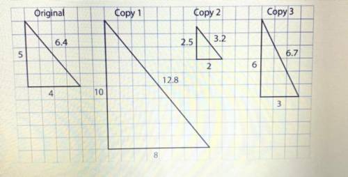 What is the scale factor from original to Copy 1 in the diagram below?