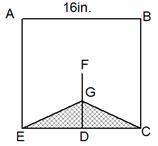 ABCE is a square with side length 16in. Kim cut two triangles out from the square. F is the center