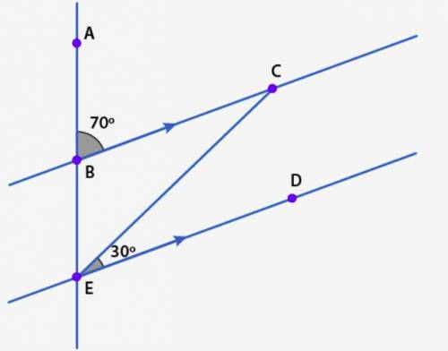 Please help!!!

Lines BC and ED are parallel. They are intersected by transversal AE, in which poi